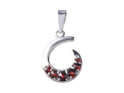 Silver pendant with czech garnet, rhodium plated - spiral                                           