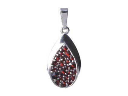 Silver pendant with czech garnet, rhodium plated - drop                                             