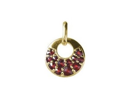 Silver pendant with czech garnet, gold plated - circle                                              