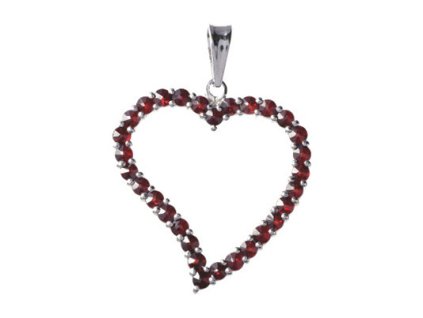 Silver pendant with czech garnet, rhodium plated - heart                                            