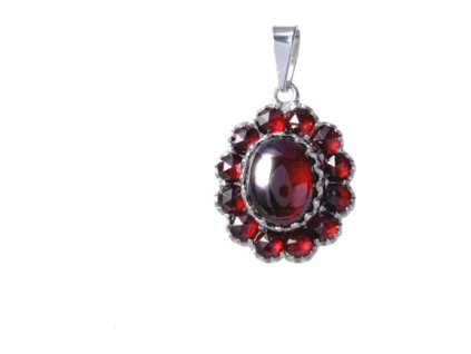 Silver pendant with czech garnet, rhodium plated - oval                                             