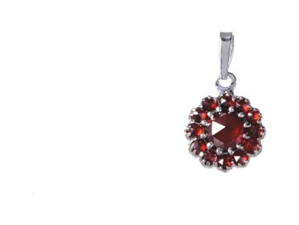 Silver pendant with czech garnet, rhodium plated - flower                                           