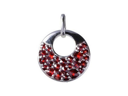 Silver pendant with czech garnet, rhodium plated - circle                                           