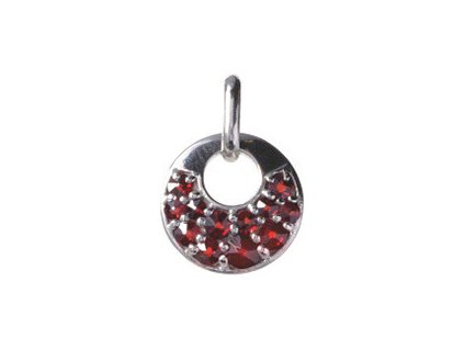 Silver pendant with czech garnet, rhodium plated - circle                                           