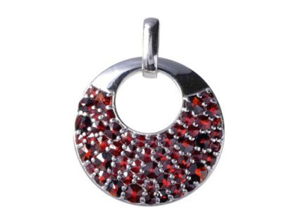 Silver pendant with czech garnet, rhodium plated - circle                                           
