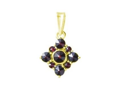 Silver pendant with czech garnet, gold plated - square                                              