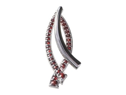 Silver pendant with czech garnet, rhodium plated - wave                                             