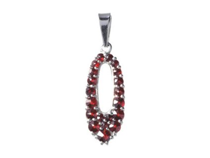 Silver pendant with czech garnet, rhodium plated - oval                                             
