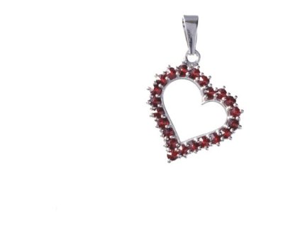 Silver pendant with czech garnet, rhodium plated - heart                                            