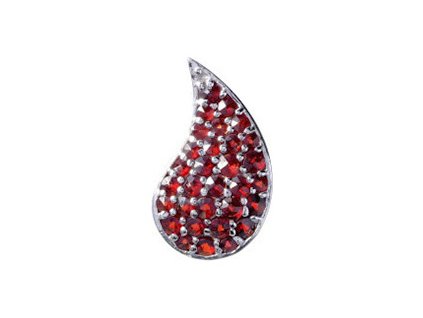 Silver pendant with czech garnet, rhodium plated - drop                                             