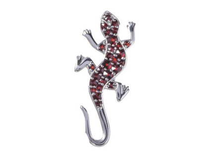 Silver pendant with czech garnet, rhodium plated, animal - gecko                                    