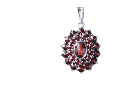 Silver pendant with czech garnet, rhodium plated - oval                                             