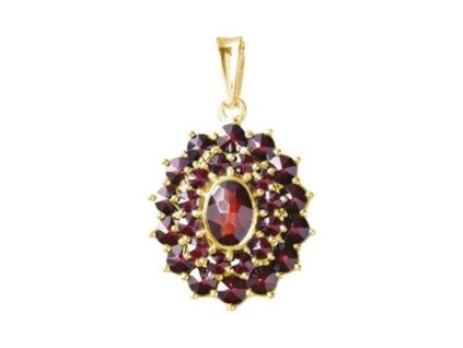 Silver pendant with czech garnet, gold plated - oval                                                