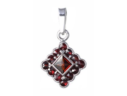 Silver pendant with czech garnet, rhodium plated - square                                           