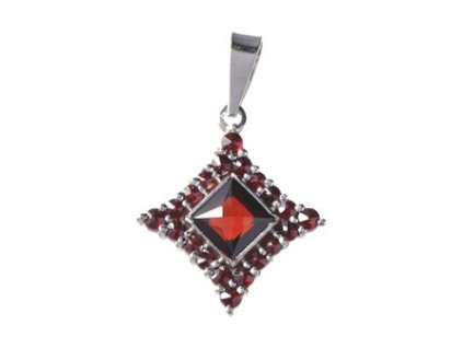 Silver pendant with czech garnet, rhodium plated - square                                           