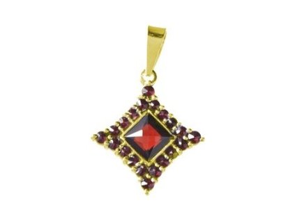 Silver pendant with czech garnet, gold plated - square                                              