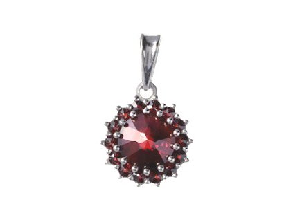 Silver pendant with czech garnet, rhodium plated - flower                                           