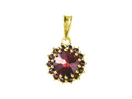 Silver pendant with czech garnet, gold plated - flower                                              