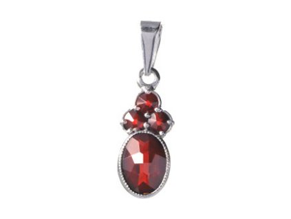 Silver pendant with czech garnet, rhodium plated - oval                                             