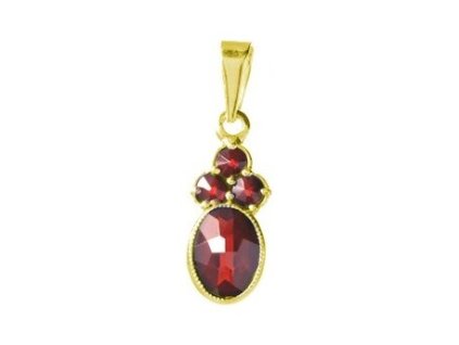 Silver pendant with czech garnet, gold plated - oval                                                