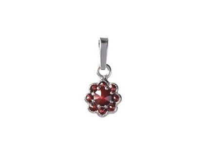 Silver pendant with czech garnet, rhodium plated - flower                                           