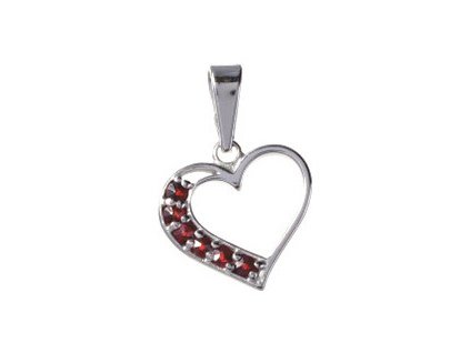 Silver pendant with czech garnet, rhodium plated - heart                                            