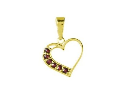 Silver pendant with czech garnet, gold plated - heart                                               