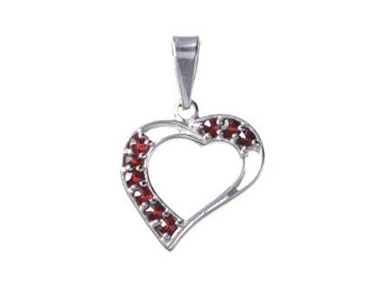 Silver pendant with czech garnet, rhodium plated - heart                                            