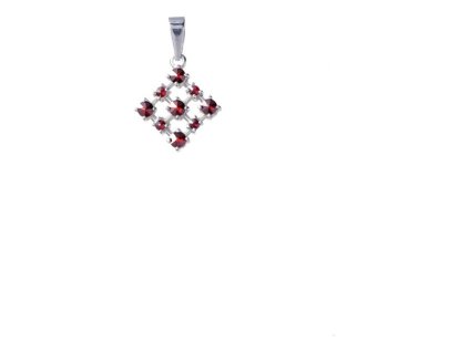 Silver pendant with czech garnet, rhodium plated - square                                           