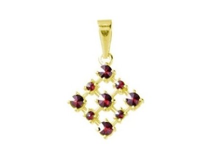 Silver pendant with czech garnet, gold plated - square                                              
