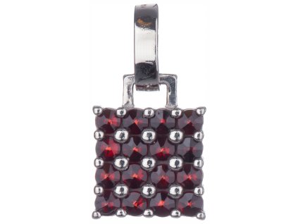 Silver pendant with czech garnet, rhodium plated - square                                           