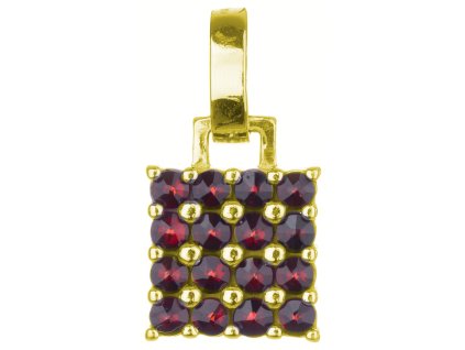 Silver pendant with czech garnet, gold plated - square                                              