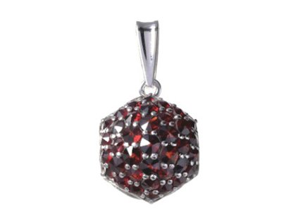 Silver pendant with czech garnet, rhodium plated - raspberry                                        