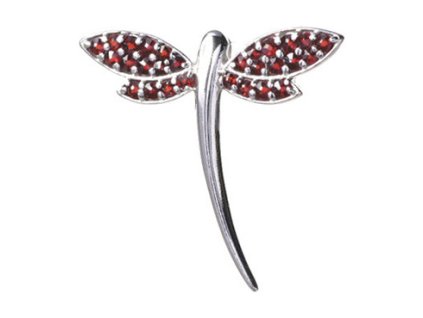 Silver pendant with czech garnet, rhodium plated, animal - dragonfly                                