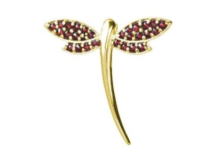 Silver pendant with czech garnet, gold plated, animal - dragonfly                                   