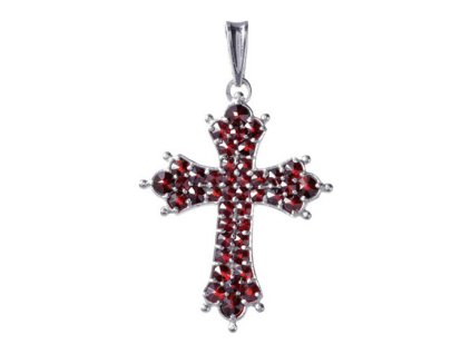 Silver pendant with czech garnet, rhodium plated - four-leaf clover                                 