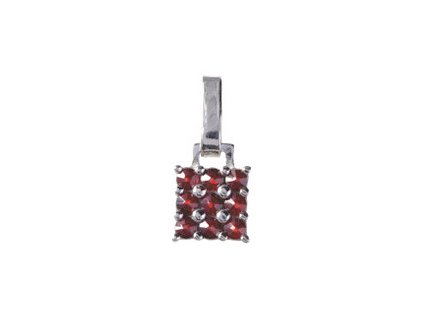 Silver pendant with czech garnet, rhodium plated - square                                           