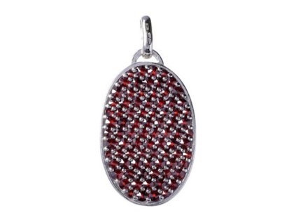 Silver pendant with czech garnet, rhodium plated - oval                                             