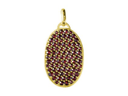 Silver pendant with czech garnet, gold plated - oval                                                