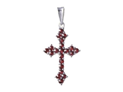 Silver pendant with czech garnet, rhodium plated - cross                                            