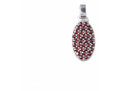 Silver pendant with czech garnet, rhodium plated - oval                                             