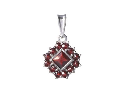 Silver pendant with czech garnet, rhodium plated - square                                           