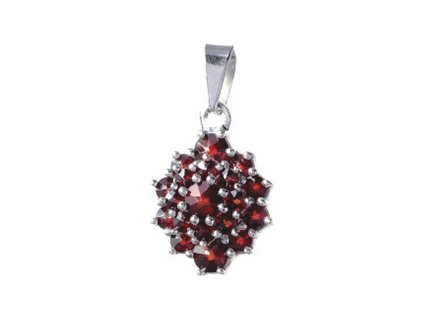 Silver pendant with czech garnet, rhodium plated - oval                                             
