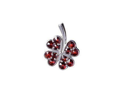 Silver pendant with czech garnet, rhodium plated - four-leaf clover                                 