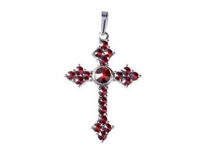 Silver pendant with czech garnet, rhodium plated - cross                                            