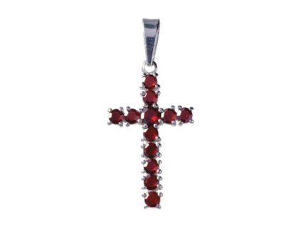Silver pendant with czech garnet, rhodium plated - cross                                            