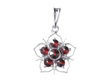 Silver pendant with czech garnet, rhodium plated - flower                                           