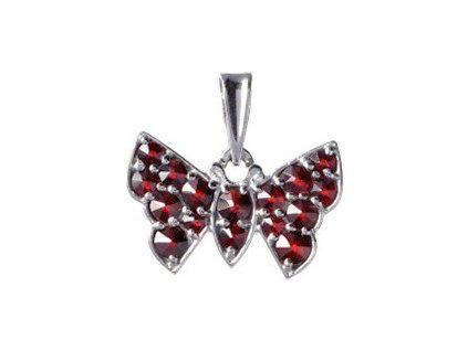 Silver pendant with czech garnet, rhodium plated, animal - butterfly                                
