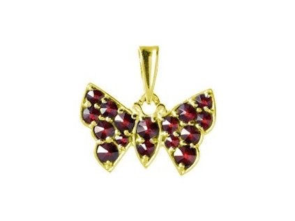 Silver pendant with czech garnet, gold plated, animal - butterfly                                   