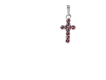 Silver pendant with czech garnet, rhodium plated - cross                                            
